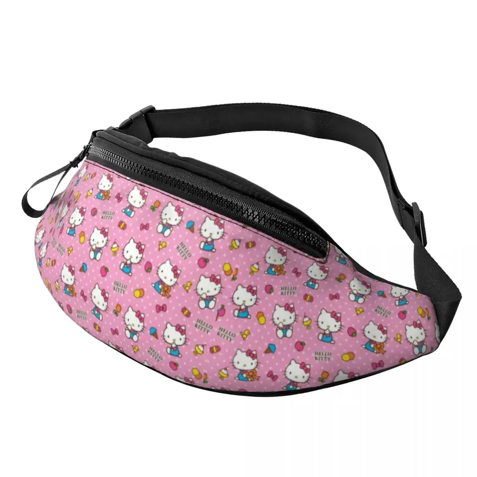 Vlastné Hello Kitty Pattern Fanny Bag Sanrio Cartoon Crossbody Balíka Balíka Ženy Muži cestujúce na turistický telefón Peniaze na puzdro
