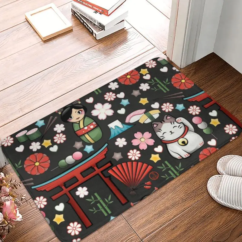 Vlastné kawaii maneki neko šťastné mačacie rohožky nekĺzajúca vstupná kúpeľňa kuchyňa podlahové dvere rohož japonský geisha umelecký záhradný koberec koberec