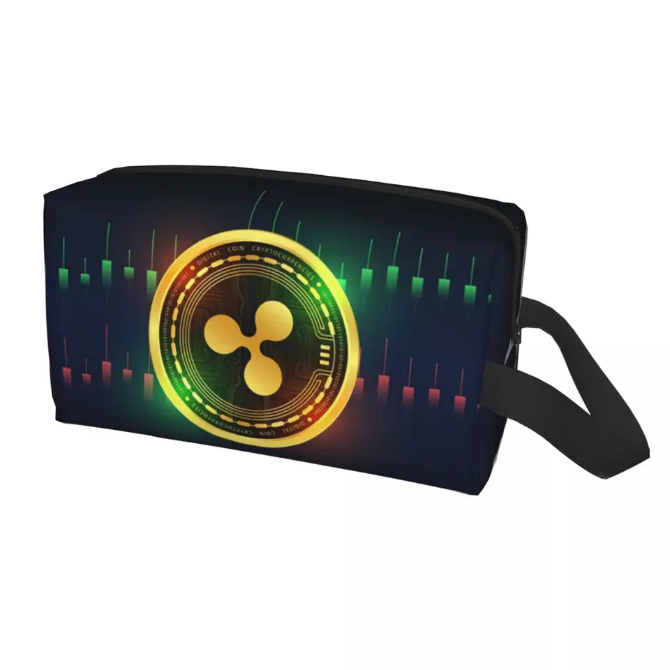 Vlastné kawaii zvlnenie xrp cestovné toaletné toaletné tašky Ženy bitcoin kryptomeny make -up kozmetická taška kozmetické kozmetické úložisko DOPP súprava