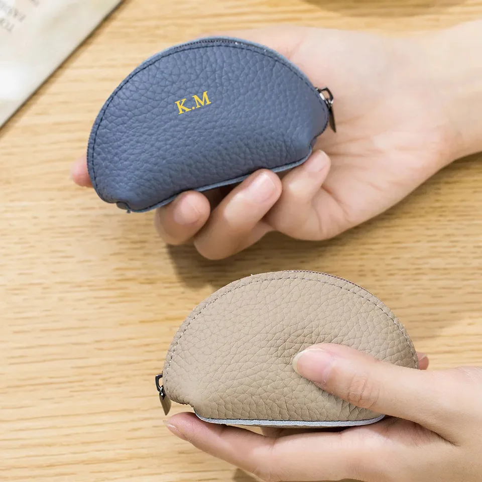 Vlastné listy módy Ženy Pebble Originálne kožené mini mince kabelky Half Moon Zipper Small Car Key Bag Cuto