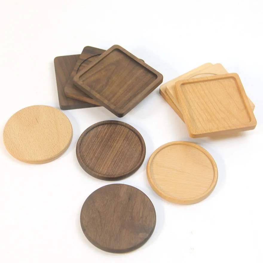 Vlastné logo gravírovanie drevené nápoje Coasters pre poháre, hrnčeky, okrúhle podložka odolná čajová šálka kávu Patríc- 8,8 cm
