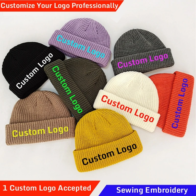 Vlastné logo čiapka, pánske čiapky pre vaše vyšívané dizajnérske klobúky pre ženu zimné teplé lebky Balaclava DIY logo logo elastickej pletenej čiapky