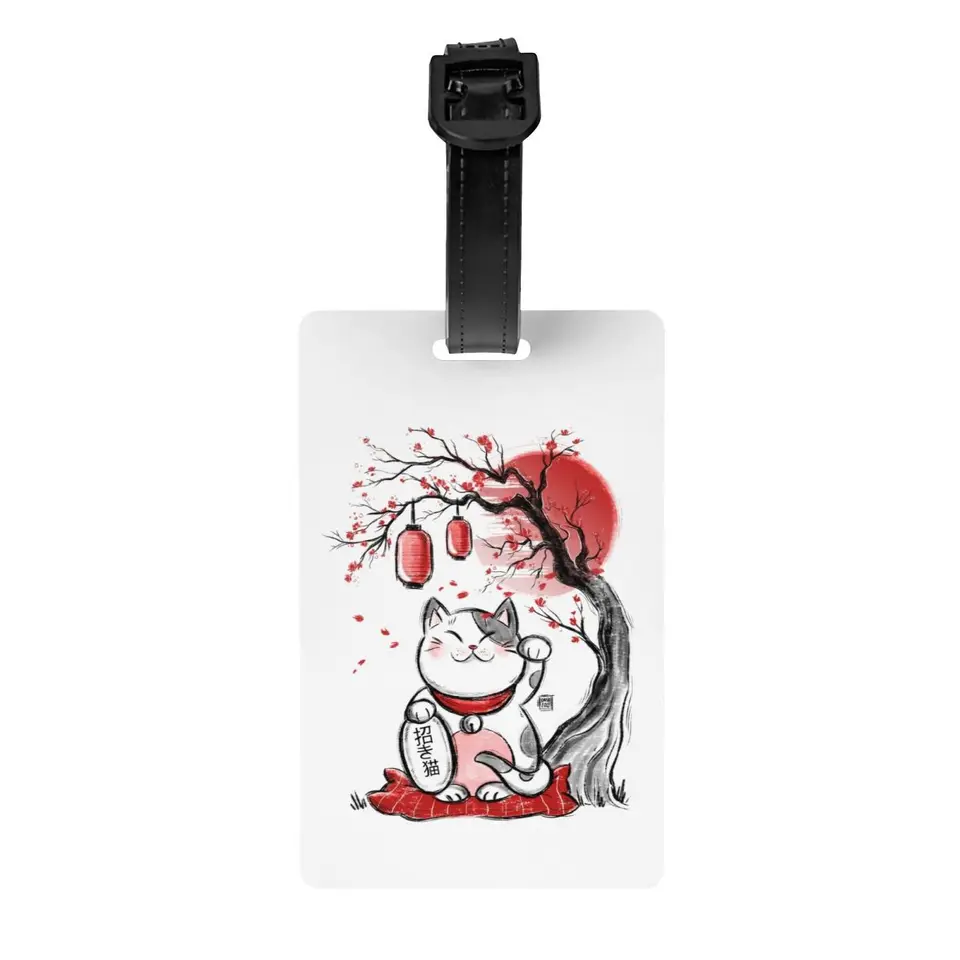 Vlastné Maneki Neko Sakura Flowers Luggage Tag Ozvätné súkromie Šťastie Cat Cherry Blossom Balgage Tags