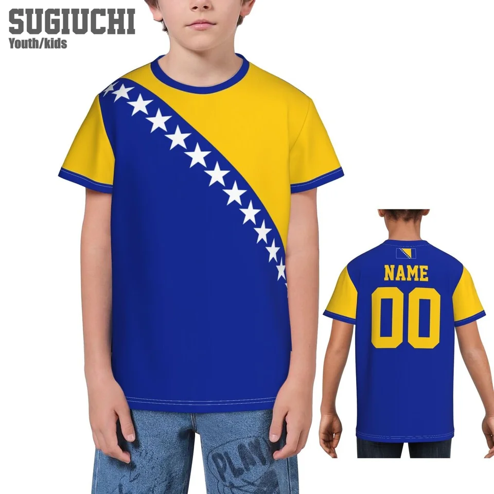 Vlastné meno číslo Bosnia a Hercegovina Flag Emmlem 3D Tričká pre deti mládež chlapec/Girl Tees Jersey futbalové futbalové fanúšikovia