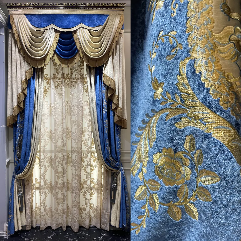 Vlastné nádherné americké tmavo modré vintage palác VELVET MODRÉHO MODRÉHO LIETA VALANCE Blackout Curtain TYL ROPE C1988