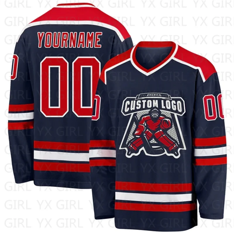 Vlastné námorníctvo Red-White Hockey Jersey 3D Print You Name Name Youth Women Women Men Hockey Jersey Competition Training Jerseys