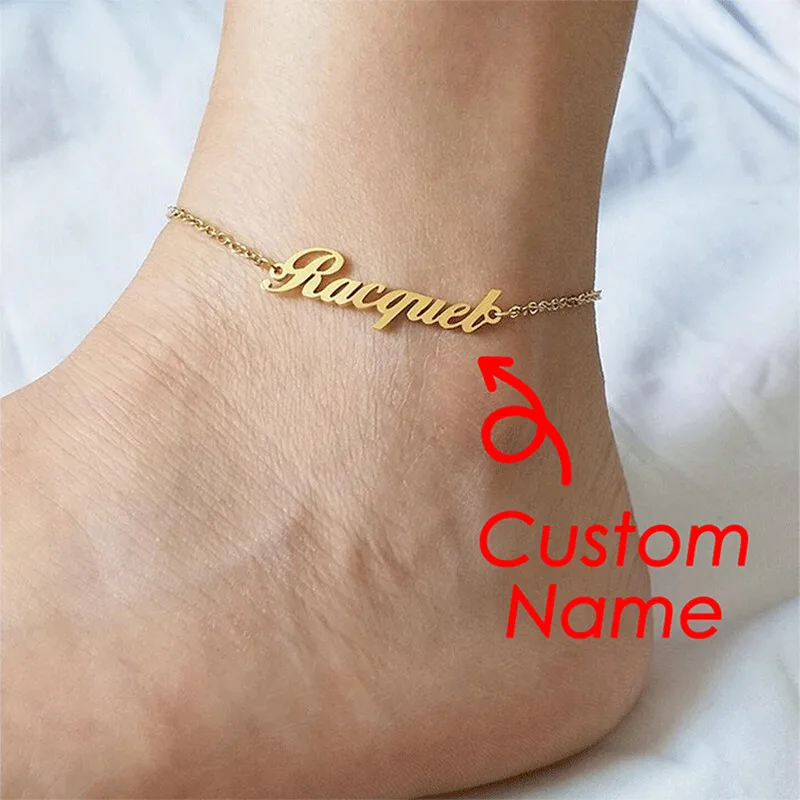 Vlastné názov Anklet Foot Letter z nehrdzavejúcej ocele Prispôsobte si členky pre ženy