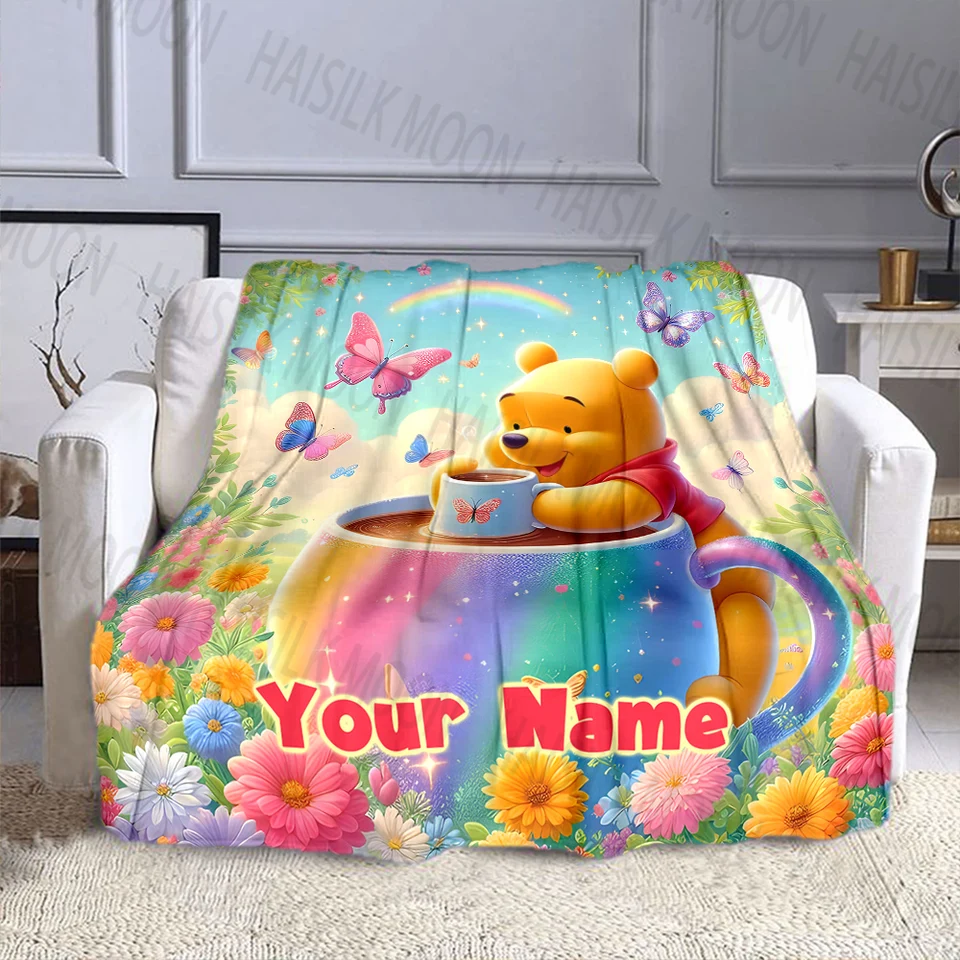 Vlastné názov Winnie the Pú Cartoon Vytlačenú prikrývku, viac-sezónne použitie na zdriemnutie, kempovanie, cestovanie, auto, pohovky na umývanie stroja
