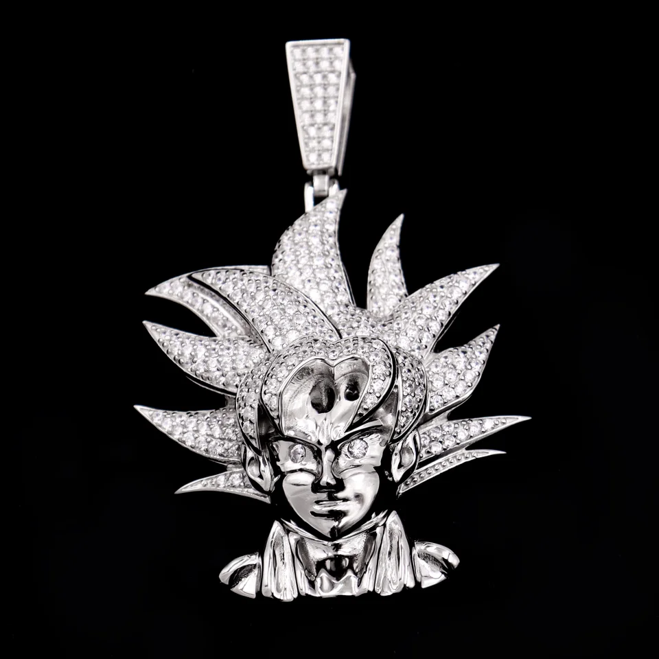 Vlastné plne ľadové 925 Sterling Silver DBZ Saiyan Hip Hop Pendant Iced Goku Dragon Ball Gire pre neho