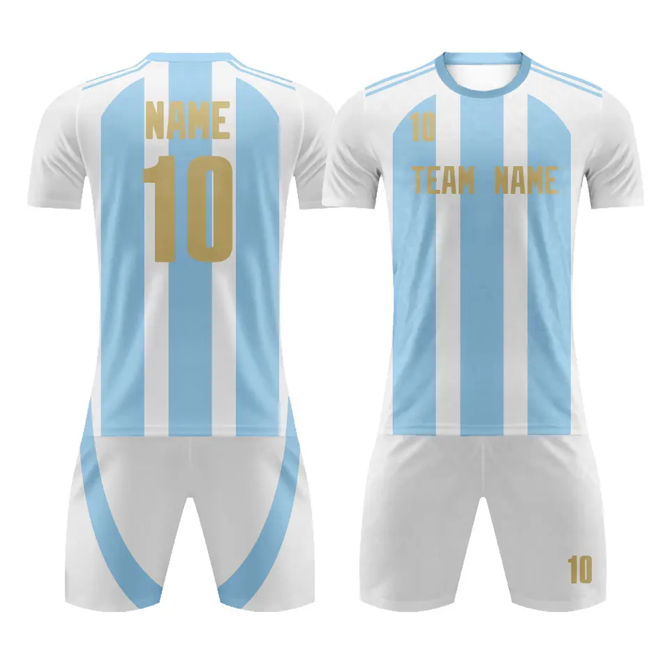 Vlastné pruhované futbalové dresy Shorts Sublimation tlač priedušného chladného tímového futbalového uniformy s logom čísla mena