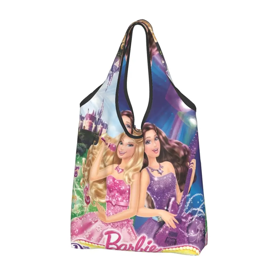 Vlastné roztomilé filmy Disney Barbie Princess Charm School Shopping Tote Bags Prenosné fantasy anime potraviny nakupujúce ramenné taška