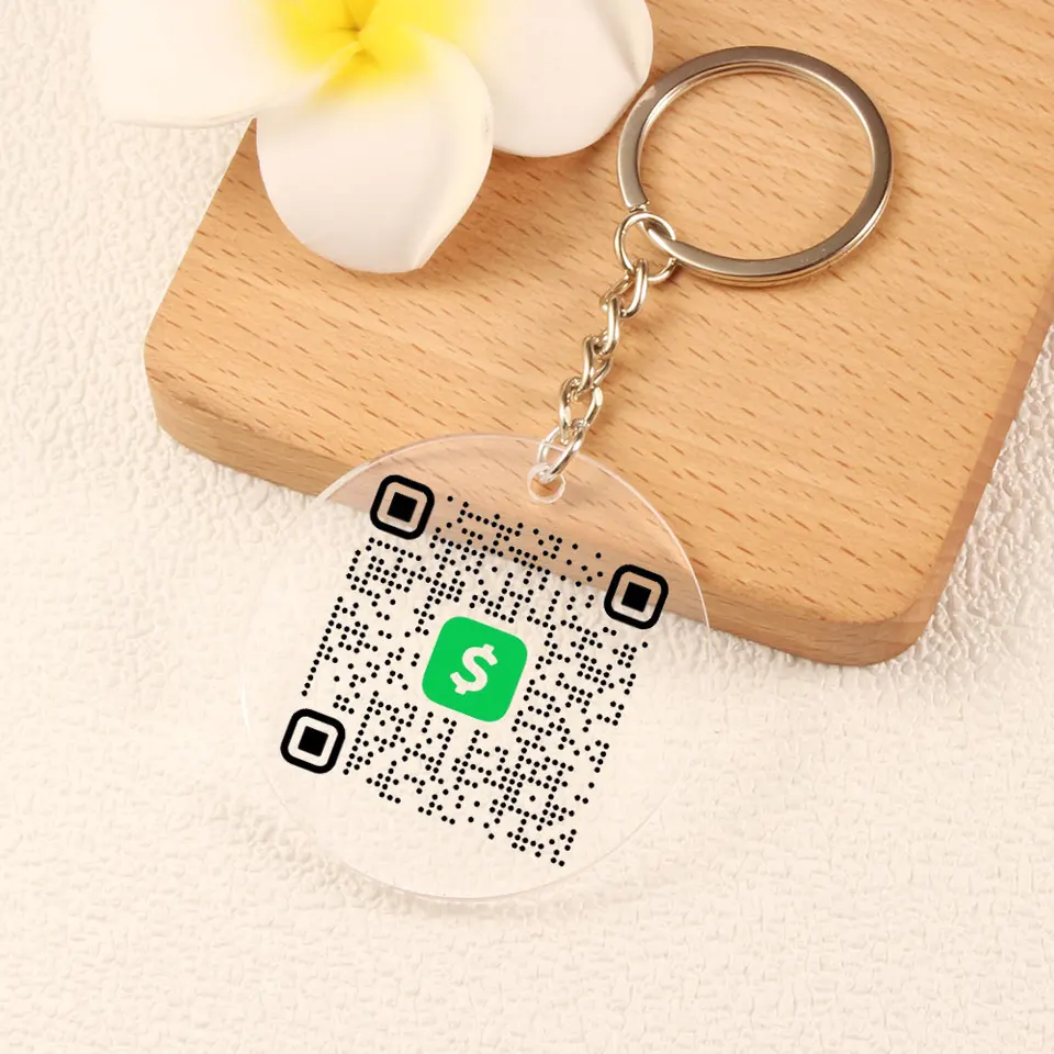 Vlastné skeniteľné QR kód sociálne médiá Webové stránky Cash Key Chain Acryl Scannable Keychain Personalizované webové stránky