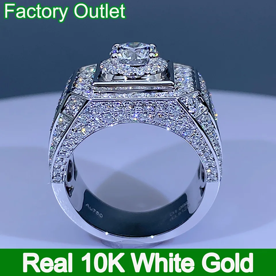 Vlastné skutočné 10k biele zlaté prsteň Men Engagement Party Wedding Ring Round Moissanite Diamond Luxury 1 2 3 4 5 Carat