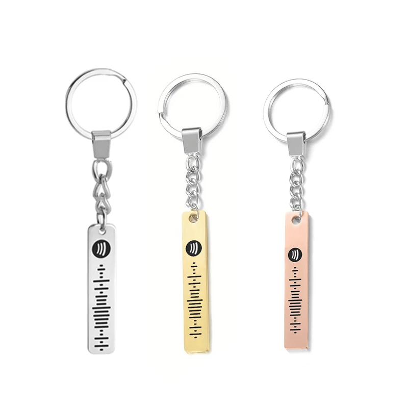 Vlastné Spotify Song Code Keychain Egraved Logo Názov z nehrdzavejúcej ocele Kľúčenka Prispôsobené telefónne číslo Kľúč prsteň šperky darček