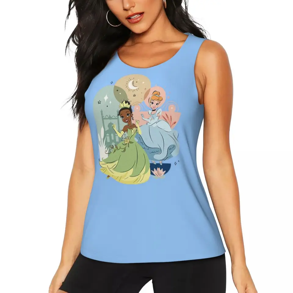 Vlastné Tiana a Popoluška Dance Tank Tops Tops Women Rýchle suché tričko s jogou bez rukávov