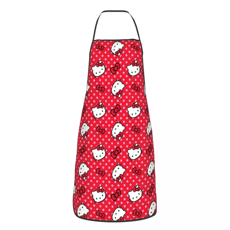 Vlastné unisex Sanrio Hello Kitty Bib zástera Dospelé ženy Muži šéfkuchár Tabier kuchyňa pre kuchynské varenie pečenie