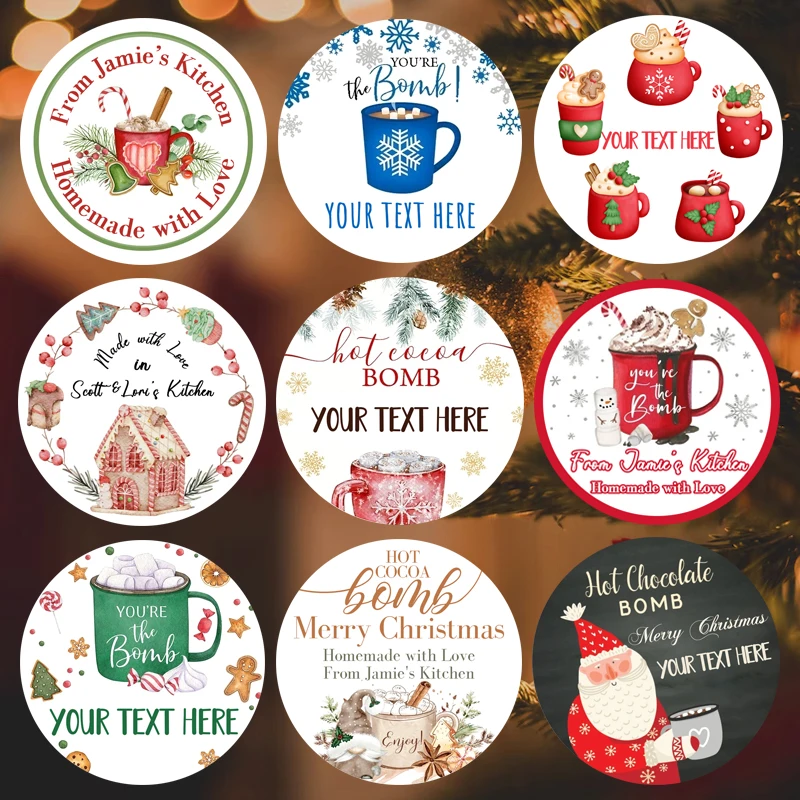 Vlastné veselé vianočné nálepky Hot Cocoa Bomb TEBILE NAJDELI NA DIY DIY DARKOVANIE BAJECKÁ OBMASKA VÝKONNÁ STRÁNKA STE STE BOMBA BOMB