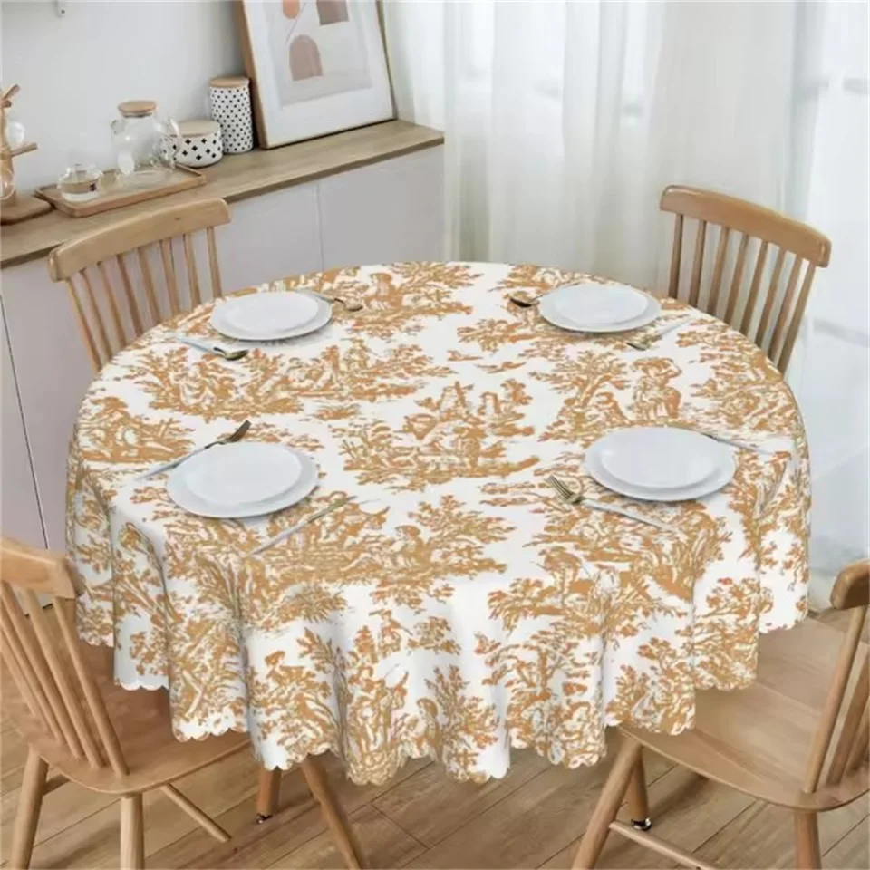 Vlastné vintage toile de jouy obrusový okrúhly olej odolný voči ružové biele obal