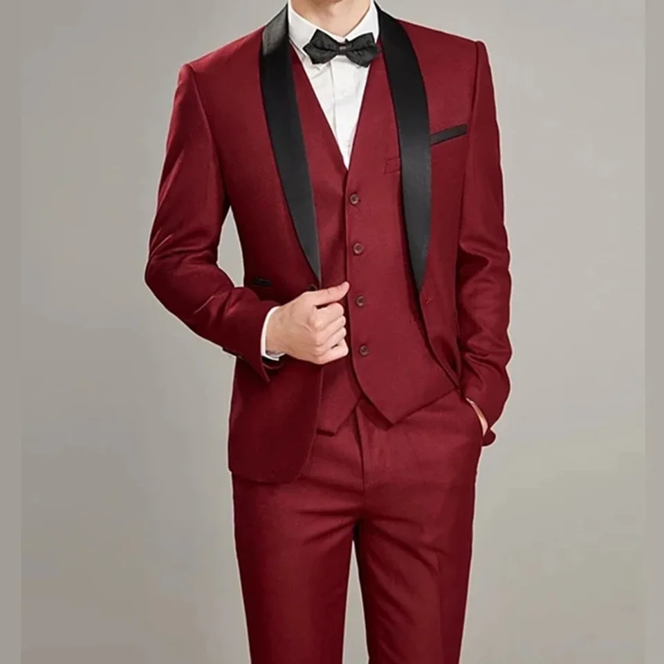 Vlastné červené svadobné muži obleky Slim Fit Vysoko kvalitný módny ženích sako luxo maskulino bunda nohavice