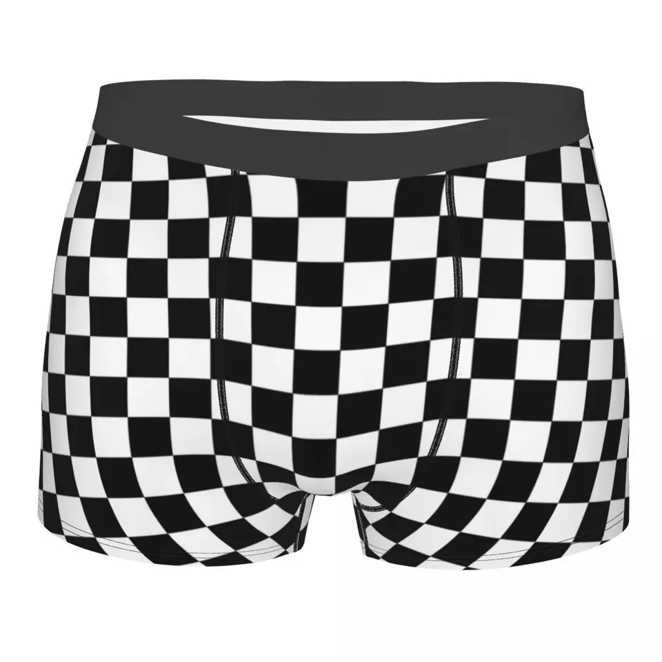Vlastné čiernobiele skandovité boxerové šortky pre Homme 3D tlačené geometrické šachovnice spodná bielizeň nohavičky