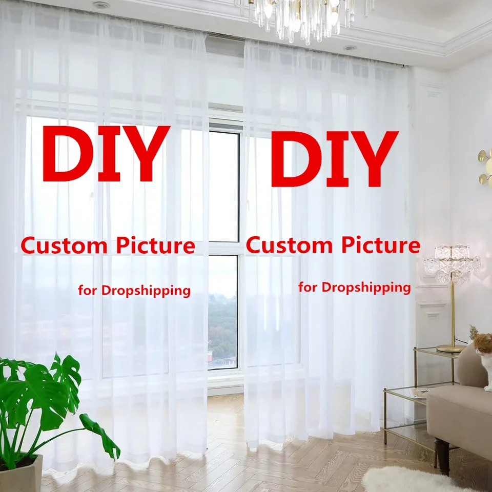Vlastné číry voliový záves Vytlačené okno Tylové záclony Prispôsobené fotografie prispôsobené DIY tlač na požiadanie dropshipping