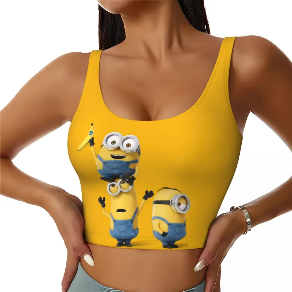 Vlastné ženy Minion Cartoon Banana Športové podprsenky s vysokým dopadom telocvične Prevádzku