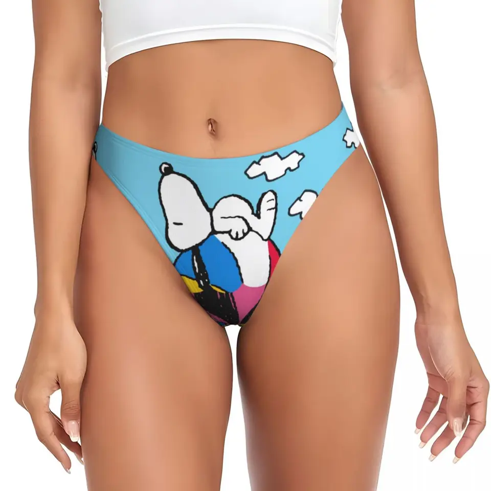 Vlastné ženy Snoopy Woodstock Hot Air Balloon G-String nohavičky Žena Soft Soft Cartoon Comic Dog Režiséry Spodná bielizeň