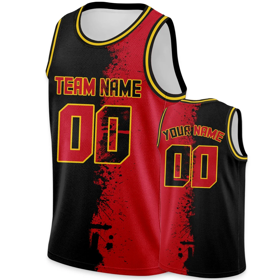 Vlastný basketbalový dres Čierna červená personalizovaná tlačiareň Názov číslo Športové uniformy Men žien mládež deti Hip hop košele