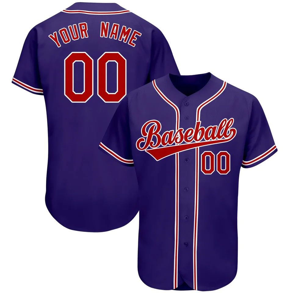 Vlastný fialový muž Žena mládež baseball dres vyšívané módne dresy šité vysokoškolské študenti Športové košele Indoor Outdoor