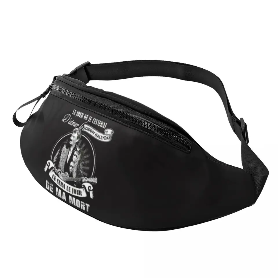 Vlastný Johnny Hallyday Francúzsky spevák Fanny Pack Ženy Men Cool Heavy Metal Rock Crossbode Bag pre turistický telefónne peniaze na puzdro