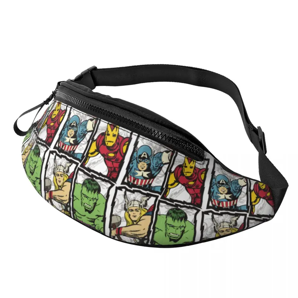Vlastný kapitán Amerika superhrdina Fanny Pack Ženy Muži Hulk Crossbody Waist Bag na cyklisti