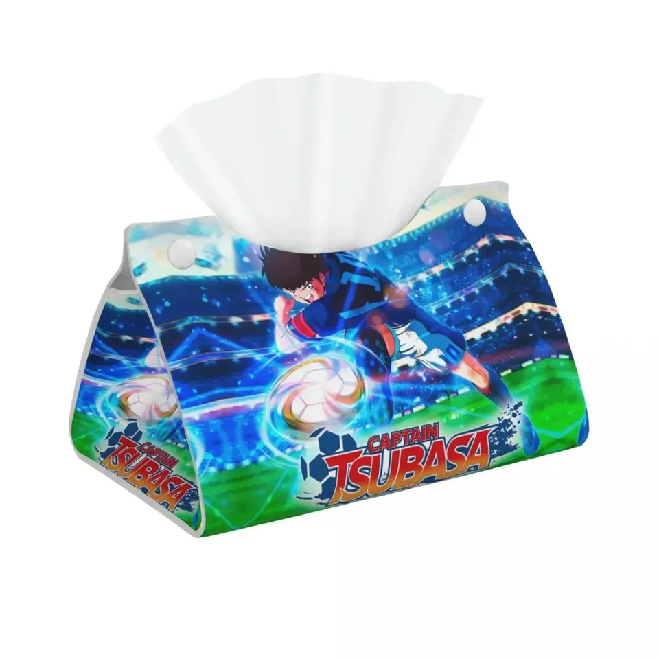 Vlastný kapitán Tsubasa Tissue Box Držiteľ obdĺžnikového japonského futbalu Anime manga pu kožený tkanivový kryt pre auto pre auto