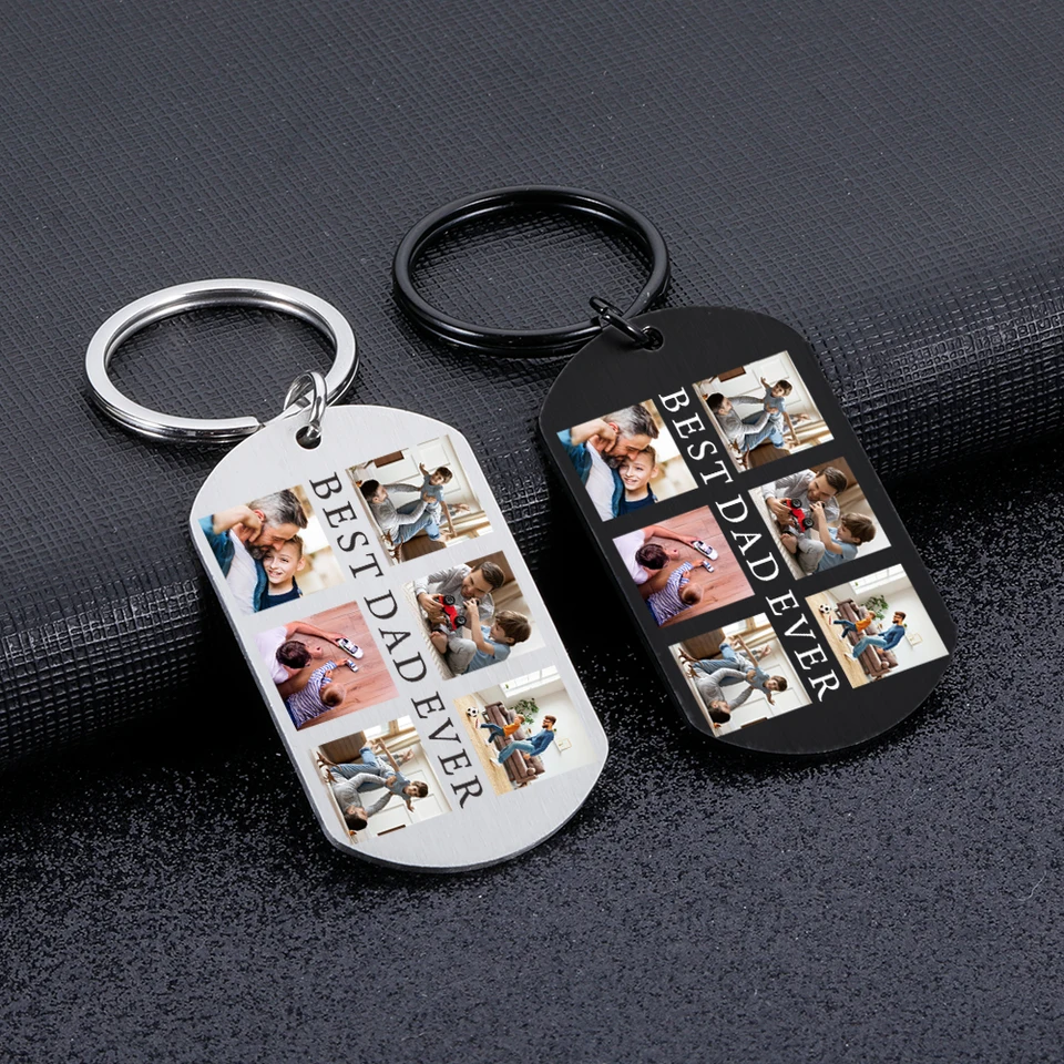 Vlastný najlepší otec Keychain so 6 fotografiami Daddy Keyring Car Key Accessories pre nového otca narodeniny narodeniny Deň otcov darček