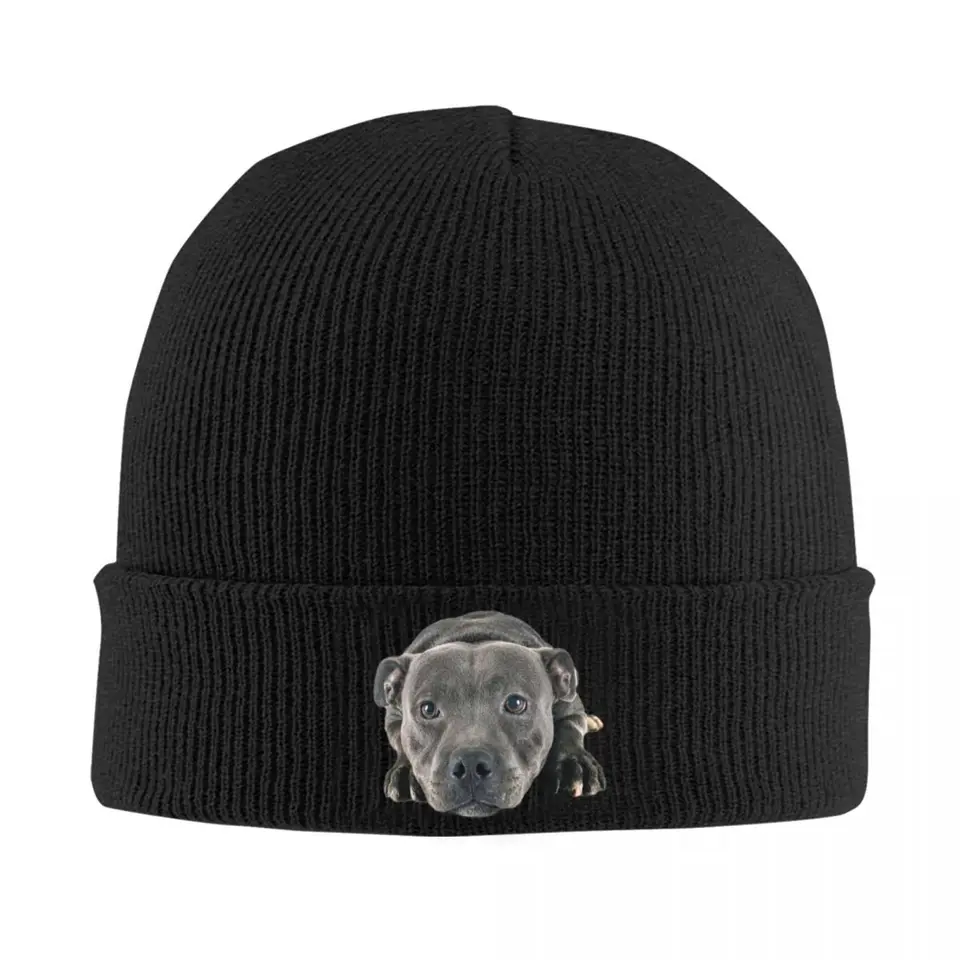 Vlastný staffordshire bull terier lebky čiapky čiapky Streetwear zimné teplé ženy Muži pletené klobúky dospelé unisex kapota klobúk