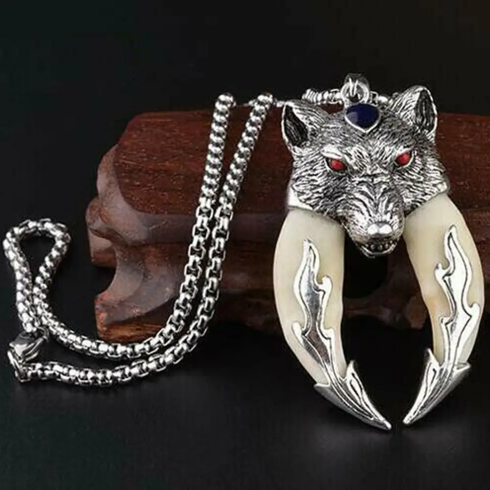 Vlk tesáky náhrdelník prívesok zubná kosť vintage tibetský amulet módne šperky darčeky personalizované oblečenie