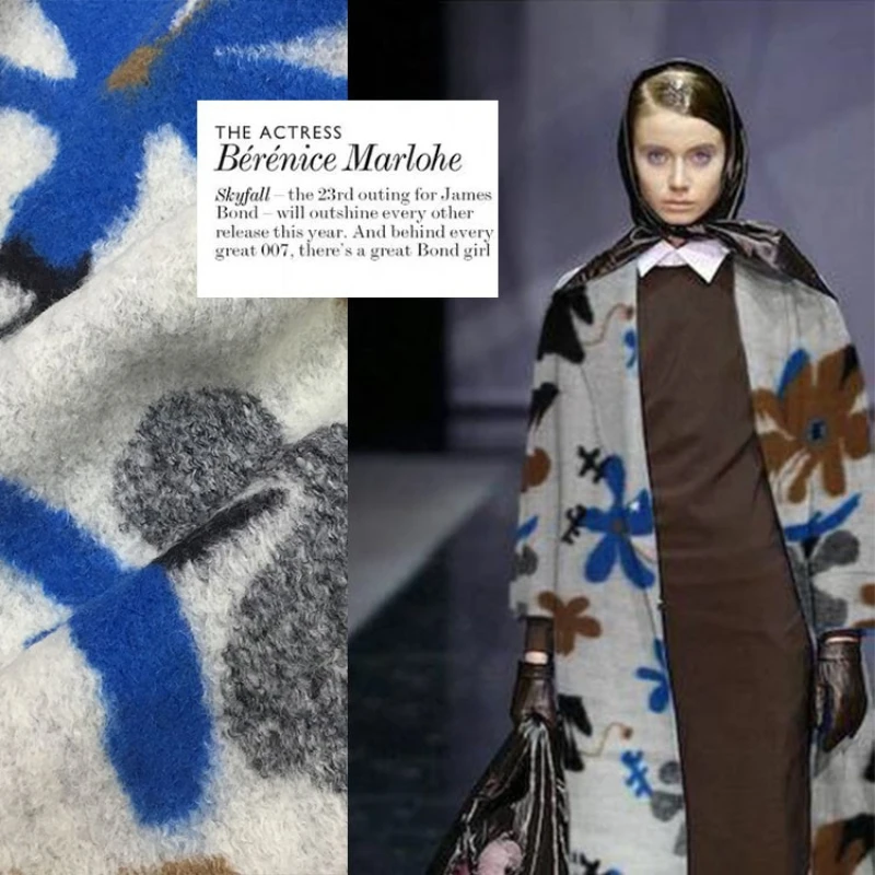 Vlnená kašmírka tkanina Fluffy Stretch Jacquard Material Európska značka módne husté tkaniny pre jesenné zimné odevy podľa merača