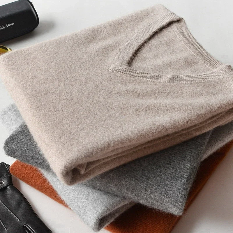 Vlnený kašmírový sveter Pánske V-krst pletený pullover jesenný sveter biznis náhodné klasické voľné spodné košeľa vysokokvalitné vysoko kvalitné