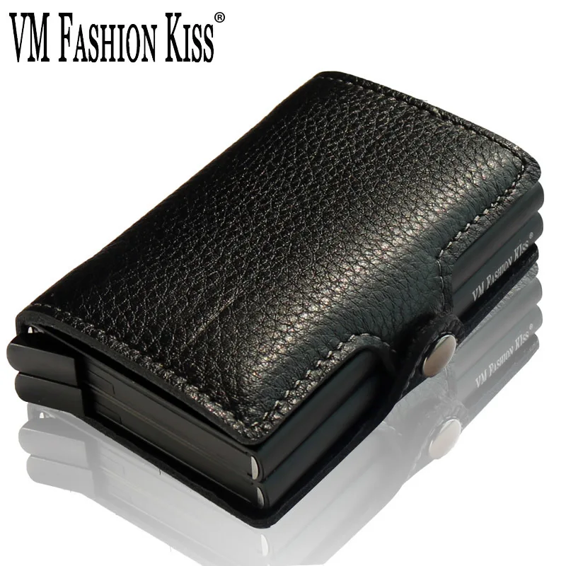 VM Fashion Kiss Men porte carte rfid mini peňaženka Security Smart Double Box Hliníková obchodná kreditná kreditná karta držiak kovový kovový kabelka