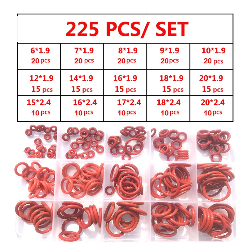 VMQ tesnenie O krúžky červený silikónový krúžok Sada tesnenia CS 1/1,5/1,9/2,4/3.1 Silikón O kruhový tesniaci podložka Potravina Oring Oring Oring Silica Gel Kit