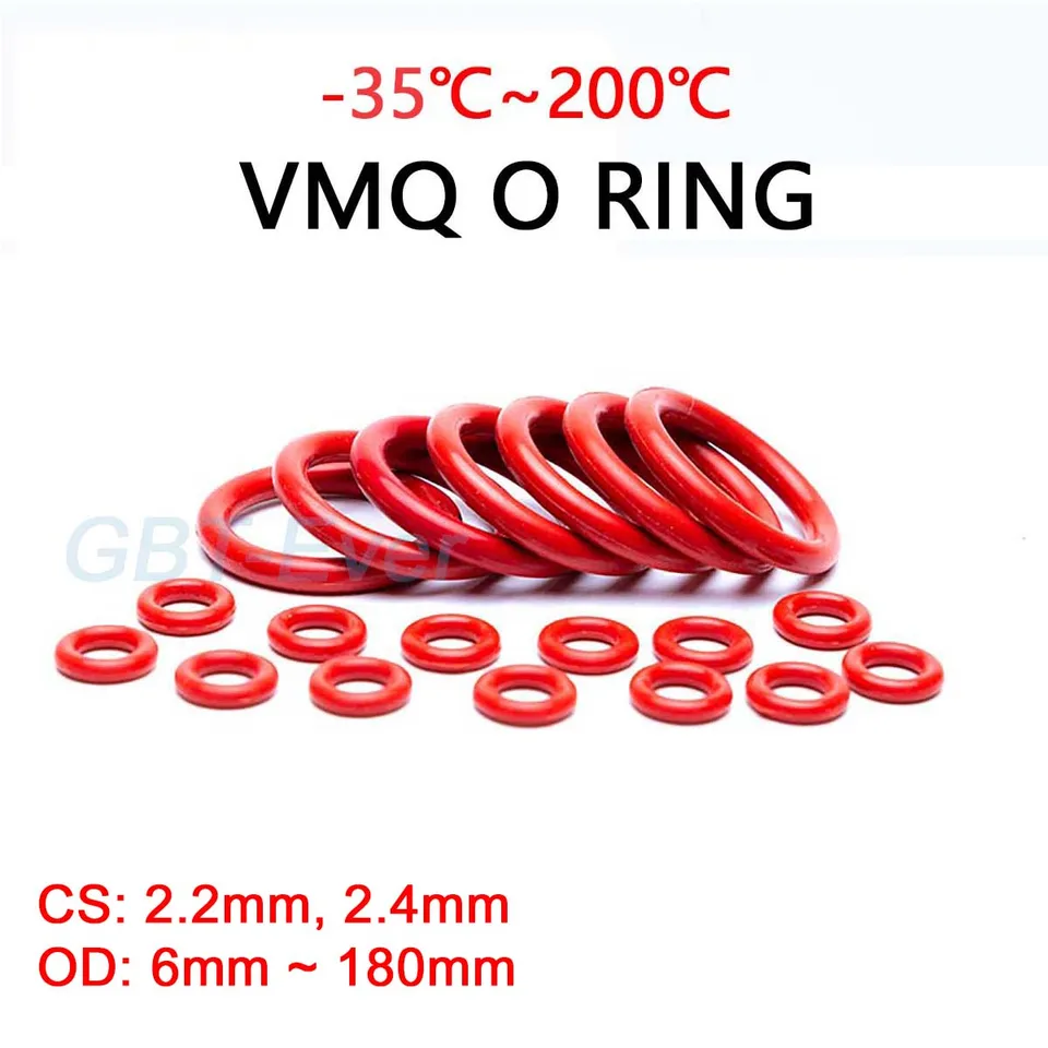 VMQ Červené silikón O-krúžok CS 2,2 mm/2,4 mm OD 6 mm ~ 180 mm kremíka O kruhový podložka Potravinový prsteň vodotesný a izolovaný