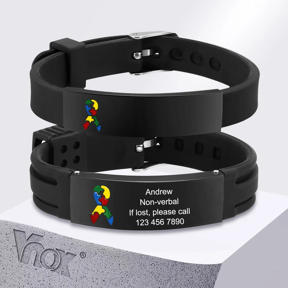VNOX 12 mm/16 mm Personalizované povedomie autizmu náramok, náramky Men Medical Alert ID náramky, anti-lost nastaviteľný náramok