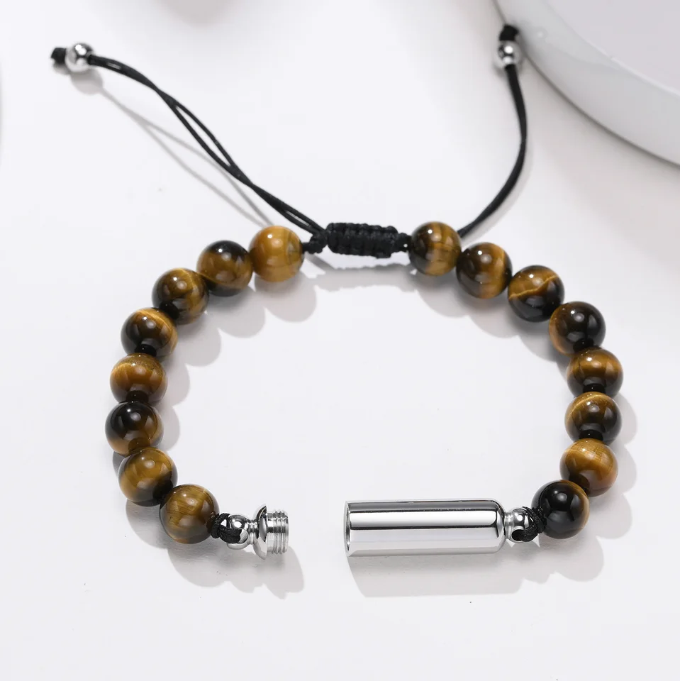 VNOX Cremation Urn náramky pre mužov, nastaviteľné náramky Tiger Eye Beads Retian, Pet Family Papa Držiteľ šperkov