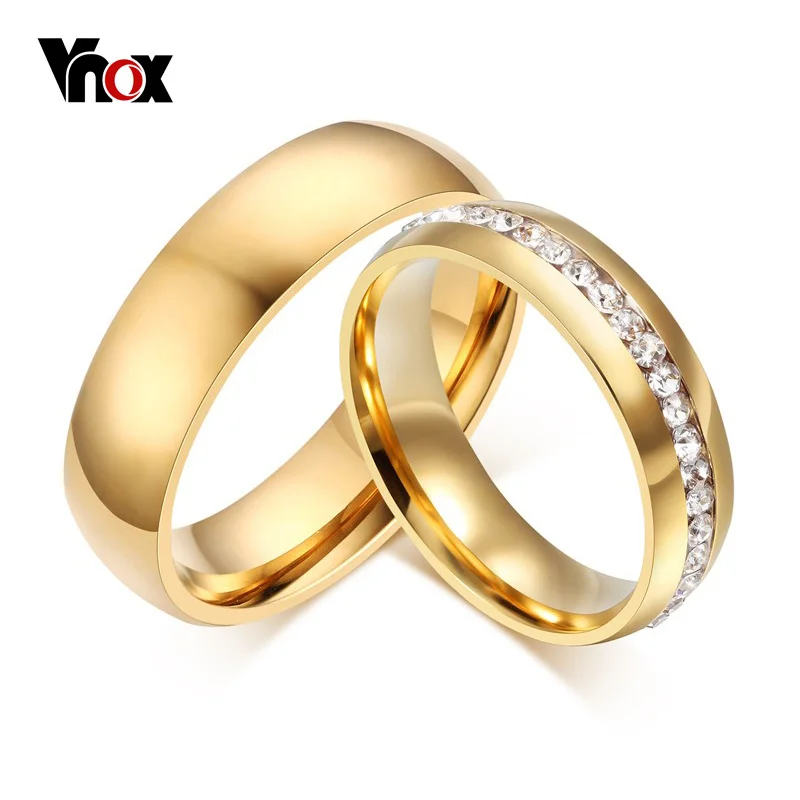 Vnox Gold Color Svadobné kapely prsteň pre ženy muži klenoty z nehrdzavejúcej ocele Paria