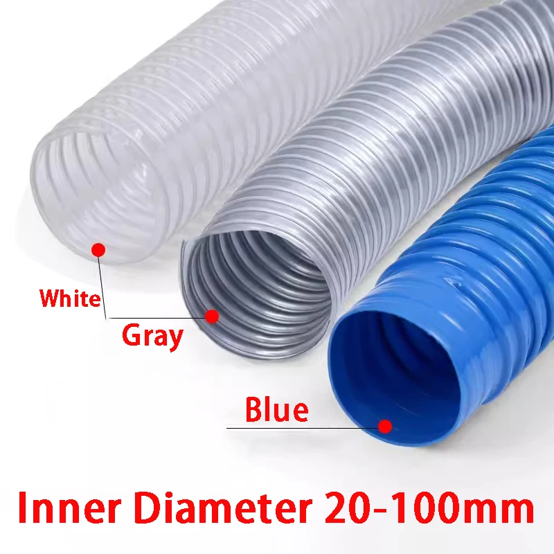 Vnútorná 20-100 mm priehľadná PVC Priemyselná prachová sacia sanie potrubia Blue Woodworking Grajed Stroj na odstránenie prachu Plastové výnosné hadica hadica