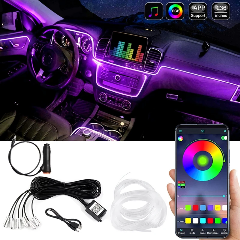 Vnútorný interiér Neón RGB LED pásik Flexibilné drôtené svetlá EL s App Control Atmosféra pásik Svetlo dekoratívne lampy 12V