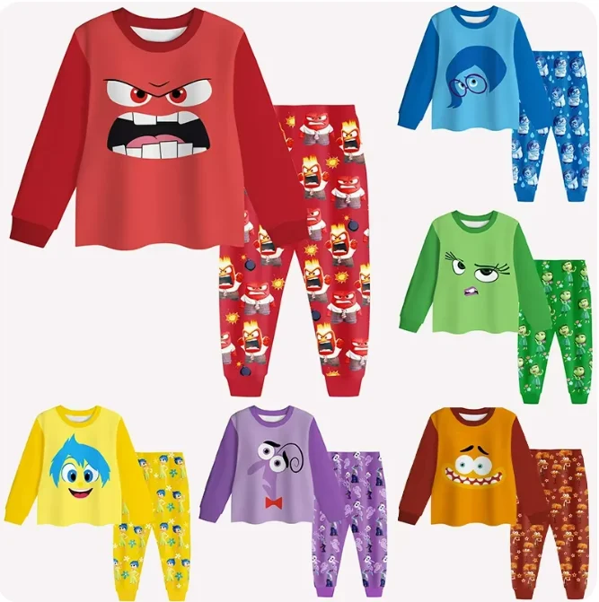 Vnútri 2 pyžamy s dlhým rukávom 2pcs sety deti karikatúra pyžama detské nočné oblečenie Teenager dievčatká
