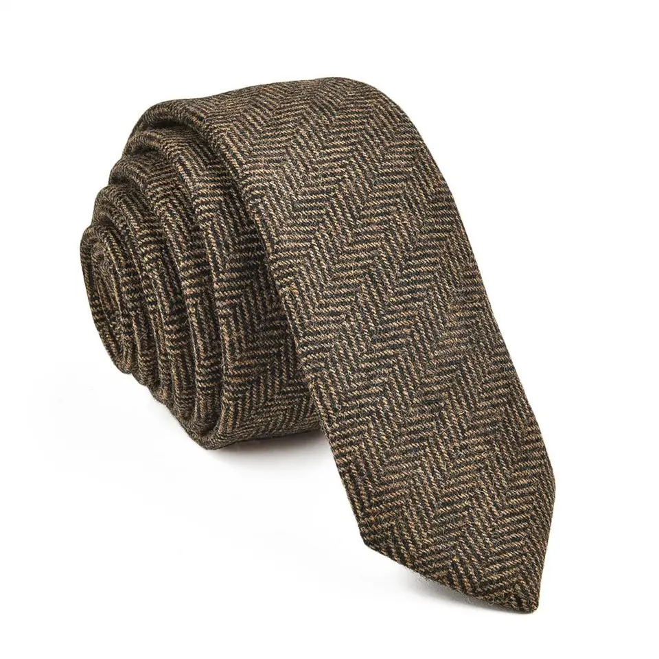 Voboom Khaki Classic rybie kosti vlna kravaty pre mužov na jeseň zimná párty svadobná obchodná kancelária Skinny kravata Groommans Gift 06