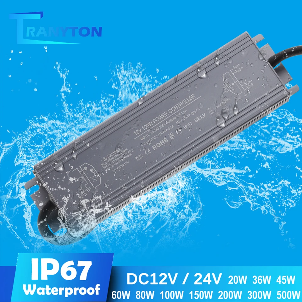 Vodič LED DC12V 24V IP67 Nepremokavé osvetľovacie transformátory pre vonkajšie svetlo 12V napájací zdroj 20W 45W 60W 100W 200W 300W 500W
