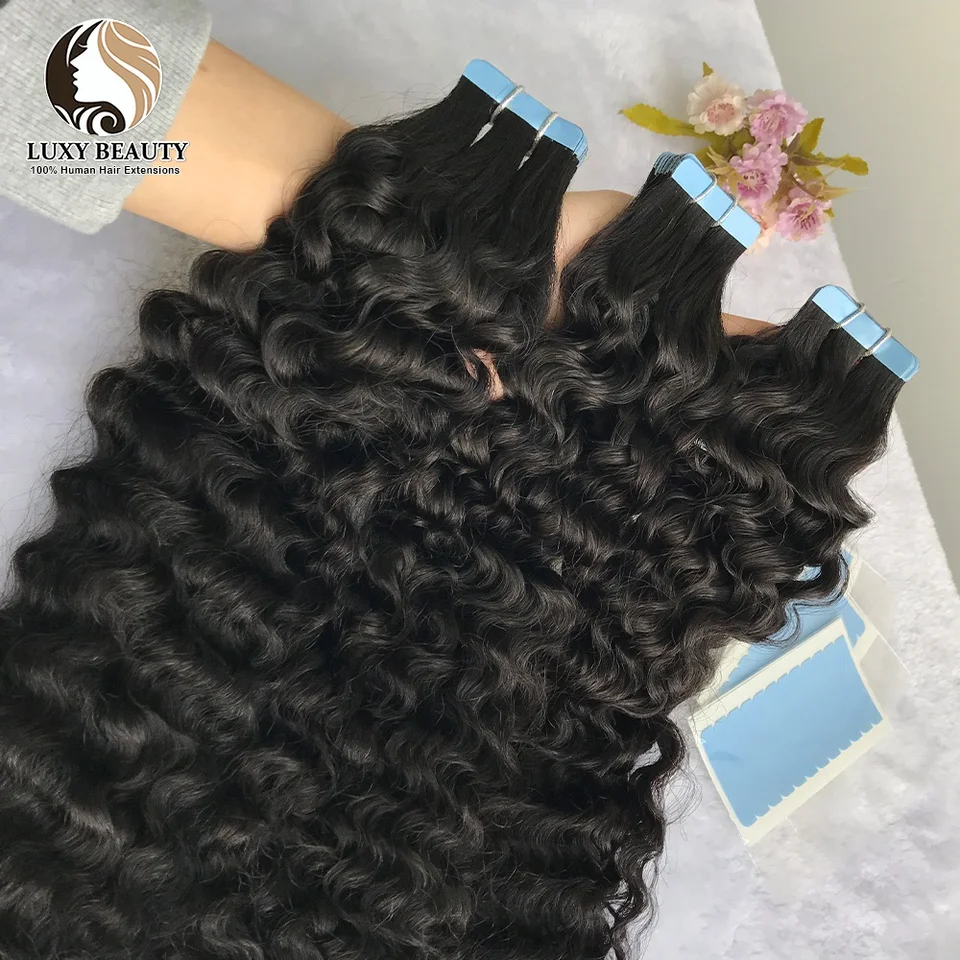 Vodná vlna páska v predlžovaní vlasov brazílske remy ľudské vlasy pre čierne ženy prírodná čierna páska ins Hair Extensions 20pc/balenie