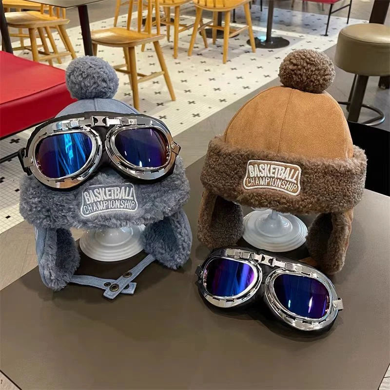 Vodné okuliare na ochranu uší pre deti zimné plyšové čiapka 1-8-ročný chlapec Girl Kids Aviator prilba detský bombardér